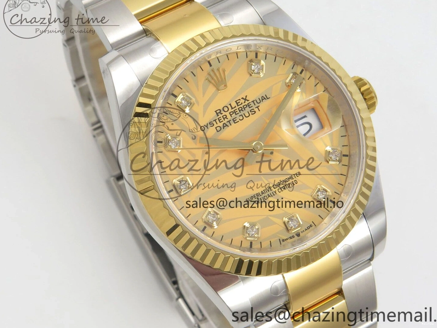 MiroTime 0327 SunProtective DateJust 36 SS YG ARF 1:1 Best Edition 904L Steel YG Leaf Diamonds Dial on Oyster Bracelet SH 87